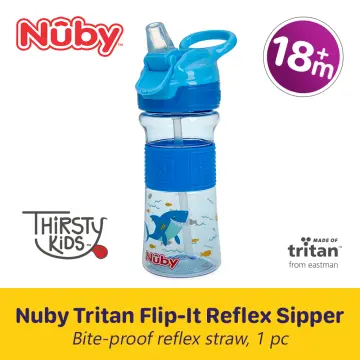 Nuby Thirsty Kids Flip-it Freestyle On the Go Water Bottle with Bite  Resistant Hard Straw