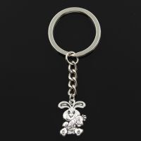 Fashion 30mm Key Ring Metal Key Chain Keychain Jewelry Antique Silver Color Plated Rabbit Bunny Carrot Easter 21x15mm Pendant Key Chains