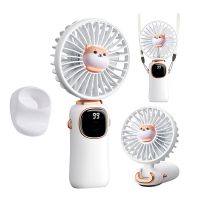 Portable Handheld Fan, 4000MAh Neck Fan with LED Display, Foldable Desk Fan with Base, 5 Speed Fan for Women