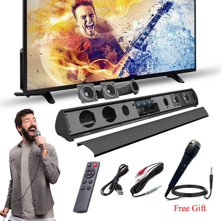 Wired Wireless Speaker with Mic Home Theater 2.0 Sound Bar Column