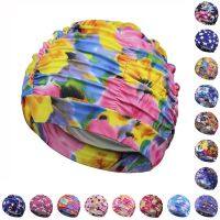 Women Ladies Multi Flowers Printed Fabric Swim Pool Sport Swimming Cap Protect Long Hair Ear Large Nylon Bathing Caps Hat Turban