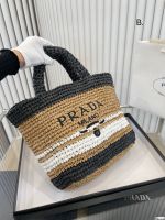 พร้อมกล่องของขวัญ 2023 ใหม่ PRADA ฟางสานกระเป๋าหิ้วขนาดเล็กกระเป๋าสะพายสําหรับผู้หญิงเกรด A 1: 1 คุณภาพสูงออกแบบแบรนด์หรูกระเป๋าสุภาพสตรี