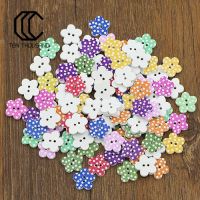 Tenthousnad NEW 100 Pcs Wooden Buttons Sewing Scrapbooking Flower Dots Mixed 15 X 2mm