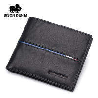 BISON DENIM Cowskin หนังผู้ชายกระเป๋าสตางค์ Multi-Functional Cowhide เหรียญกระเป๋าสตางค์หนังแท้กระเป๋าสตางค์ผู้ชายผู้ถือบัตร N4437