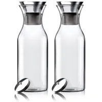 2pcs 35 Oz Glass Carafe with Stainless Steel Silicone Flip-Top Flow Lid - Glass Water Pitcher Fridge Ice Tea Maker