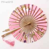 Japanese Style Sakura Flower Pattern Pocket Folding Hand Fan Round Circle Fan Party Decor Gift Wedding Home Decoration Craft