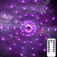 ZZOOI Halloween Spider Web LED Lights Outdoor Courtyard Garden Spider Fear Props Decorative Purple String Light with Remote Control