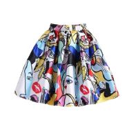 【CW】 2022 Korean Fashion E y2k Kawaii Graffiti Print Waisted Pleated Short Skirts