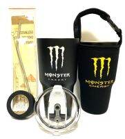 GF แก้วเยติ เก็บอุณหภูมิ ร้อน เย็น ลายการ์ตูน MONSTER มอนส์เตอร์ สีดำ  ฟรี !! ถุงใส่แก้ว + หลอดแสตนเลส พร้อมแปรงล้าง + ยางรองแก้ว (คละสี)