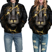 แฟชั่น Hooded Sweatshirt สำหรับผู้ชายผู้หญิง Cool Black Lion 3d การพิมพ์ดิจิตอลเสื้อกันหนาวหลวม Pullover Tops