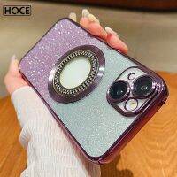 HOCE เคสโทรศัพท์แบบมีรูโลโก้พลอยเทียม TPU ตัวชุบโลหะหรูหราสำหรับ iPhone 13 12 11 14 15 Pro Max 14 15 Plus เคสกล้องถ่ายภาพโปร่งใสฝาหลังแบบใส