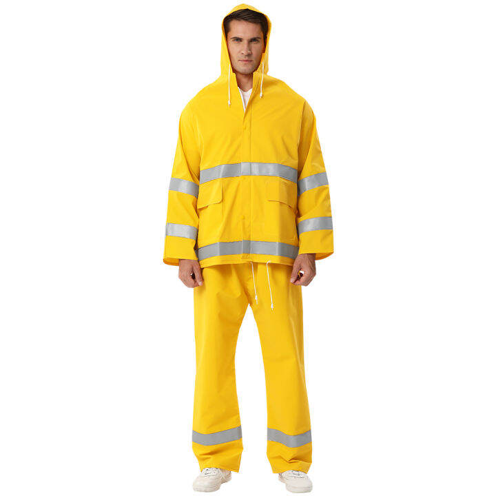 【Singapore】 Raincoat with Reflective Stripes, Hooded Model, Motorcycle