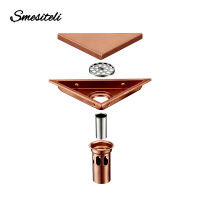 Smesiteli Rose Gold ห้องน้ำซ่อนประเภทอ่างล้างจานท่อระบายน้ำสามเหลี่ยมกระเบื้องแทรกท่อระบายน้ำชั้นสแตนเลสท่อระบายน้ำ 232*117 มม.-zhi qing trade