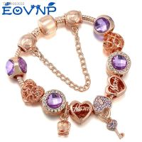 ♠ EOVNP Crystal Purple Charm Bracelet Crown Key Lock Pendant Beads Bracelets For Women Girlfriend Jewelry Gift Dropshipping