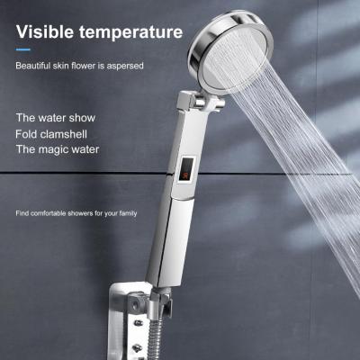 Bathroom Negative Ion Pressurized Shower Head 90 Degree Flip Precise Temperature Control Digital Shower Sprayer for Shower-room Showerheads