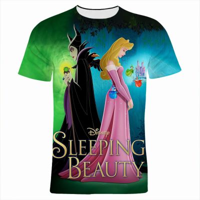 Disney T-Shirts Sleeping Beauty Cartoon Anime Maleficent 3D Print Streetwear Men Women Fashion Oversized T Shirt Kids Tees Tops