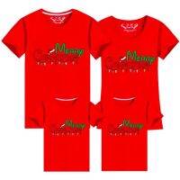 เสื้อยืดแนว S-4XL 10สีสำหรับครอบครัวแนว ROCKYSTUDIO Merry Christmas เสื้อยืดสำหรับครอบครัวเซ็ตคู่ครอบครัว