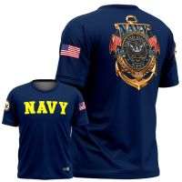 Summer Navy USA print Navy letter print neck short sleeve casual 3D d roll half sleeve