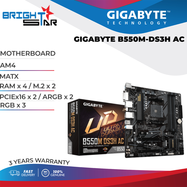 Mb Gigabyte B550m Ds3h Ac Am4 Matx Ram X 4 M2 X 2 Pciex16 X 2 Argb X 2 Rgb X 3 7734