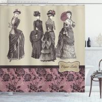 【CW】✑❖☁  Shower CurtainLadies Fashion History Handbag Feather Gloves Floral Design Baroque Curtains Set