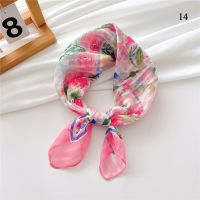 【CC】❍⊙❐  Striped Floral Print Small Scarf Neckerchief Cotton Office Neck Scarves Hair Tie Band Shawls