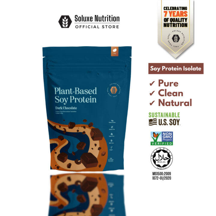 Soluxe Vegan Dark Chocolate Plant Based Soy Protein Powder Shake Non