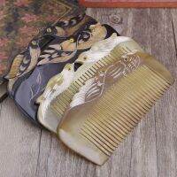 ；‘【；- New Luxury Natural Horn Hair Comb Handcraft With Mandarin Duck Carvings Handle Drop Shipping