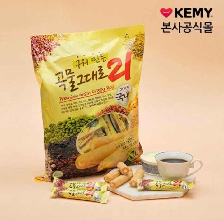 ขนมเกาหลี-gaemi-premium-grain-crispy-roll-คริสปี้โรล-ธัญพืชแท่ง-สอดไส้ครีม-ขนมชื่อดังจากเกาหลี-ถุงใหญ่-180g