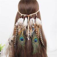 【YF】 2023 Fashionable Boho Feather Headband Wig Beaded Headdress Handmade Hair Clip Girl Accessories gift High Quality