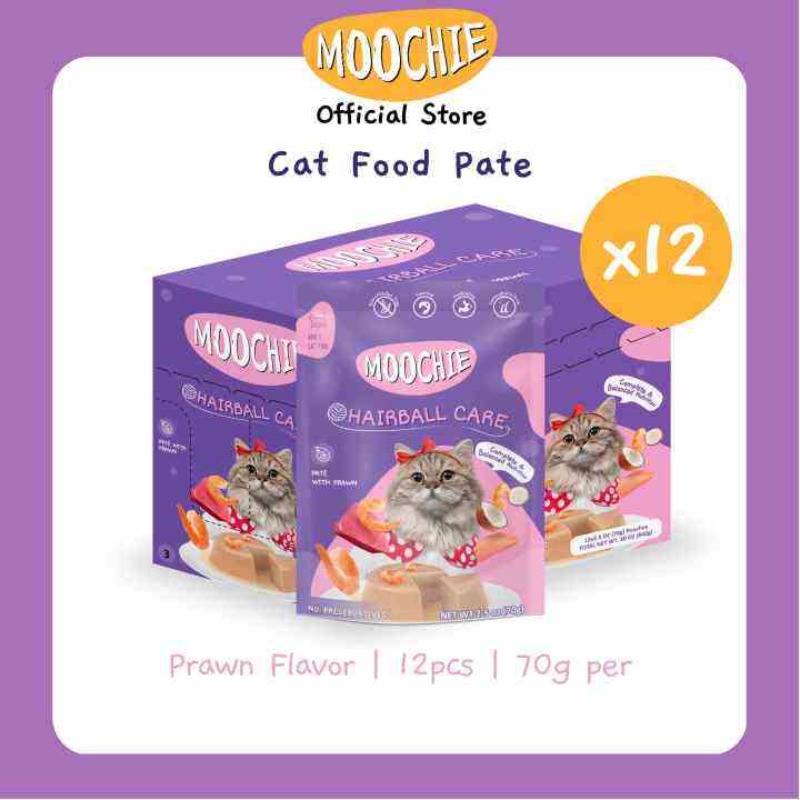 VALUE BOX Moochie Wet Cat Food Pate HAIRBALL CARE Prawn Flavor 70g ...