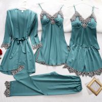 --SY23726┇ Spg and summer new five-piece spender jamas set sexy womens ghtdress matte soft ladies home clot