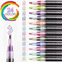 New 24 Colors Double Line Outline Pen Set Metallic Color Highlighter Magic Marker Pen for Art Painting Writing School Supplies Highlighters Markers