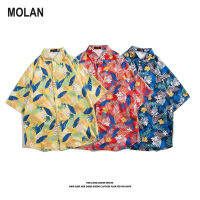 MOLAN เสื้อดอกไม้ฤดูร้อนแขนสั้นลายดอกไม้สำหรับผู้ชาย,เสื้อแจ็คเก็ตลำลองสำหรับเสื้อทรงหลวม