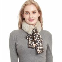 《The Empty island House》 LuxuryWomen Soft Plush Scarf Splicing SatinPrinted Warmer Collar Neck ScarvesFaux RabbitMuffler