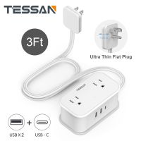 Tessan 3ฟุตห่อ Steker Pipih สายไฟต่อ Ac 3พร้อมกับพอร์ตชาร์จพกพาชาร์จขนาดเล็กสำหรับ &amp; Usb(1 C) สถานี Usb 4