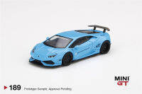 MINI GT 1:64เวอร์ชั่น Lambo Huracan LBWK 1รถรุ่นสีฟ้าอ่อน