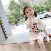 Ready Stock Promotion Girls Short-Sleeved T-Shirt Baby Girl Dress Cute Cartoon Pattern Children Mid-Length One-Piece