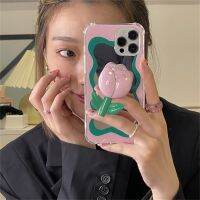 INS เก๋ไก๋สไตล์เกาหลี,เคสโทรศัพท์กระจกลายดอกทิวลิปสำหรับ iPhone 13 12 11 Pro XS Max X XR 7 8 Plus ฝาหลังนิ่มกันกระแทก