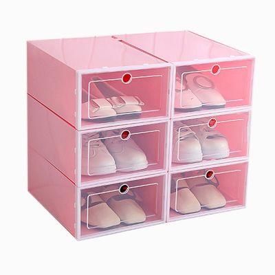 6-Piece Candy Color Shoe Box, Transparent Plastic Shoe Storage Box, Shoe Cabinet Storage Drawer Rectangle