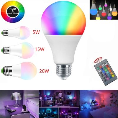 ☏❒ RGBW LED Bulb Light E27 5W 10W 15W 20W Dimmable Lamp Multicolor Changeable IR Remote Control RGB Lampada Indoor Lighting Lamp