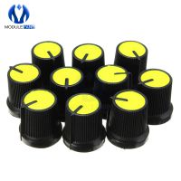 【JH】10Pcs 6Mm Knob สีเหลืองพลาสติกสำหรับโรตารี่ Taper Potentiometer Knob Hole Volume Control Controller หมวกสีดำ Diy RK097G