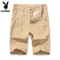 PLAYBOY ฤดูร้อน Plus ขนาดป้ายหนังกลับ100% Cotton ระบายอากาศได้นุ่มบางคับพอดีตัวตรงขากางเกงขาสั้นผู้ชายทำงานสวมใส่ทุกวัน