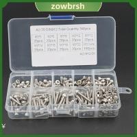 ZOWBRSH 340Pcs เหล็กไร้สนิม ชุดสกรูเมตริก 5/6/8/10/12/14/16/18/20มม. ชุดน็อตและน็อต พร้อมกล่องเก็บของ สกรูหัวจมหกเหลี่ยม โปรเจกต์ DIY