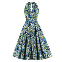 2021Tonval Multicolor Floral High Waist Vintage Robes Women Belted Halter Party Dress Sexy Backless Elegant Wrap Midi Dresses