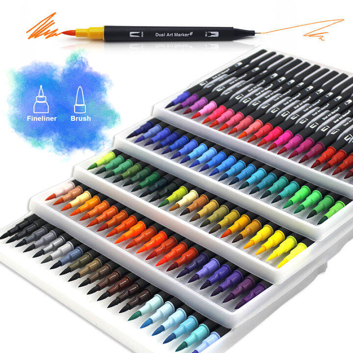 RIANCY Coloring Markers 100 Dual Tip Brush Marker Pens Fine Point Artist  Colored Drawing Pen Journaling Art School Supplies For Kids Adult Coloring