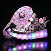 Children’s Two Wheels Luminous Glowing Sneakers Light Ice Roller Skate Skates Shoes Kids Led Shoes for Boys Girls USB Charging