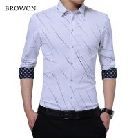 {Puffy menswear}BROWON มาใหม่ขนาดบวกบุรุษเสื้ออย่างเป็นทางการดาวตกพิมพ์เสื้อแขนยาวเสื้อสำหรับผู้ชาย M - 5XL นำเข้าเสื้อผู้ชาย