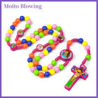 Moito จี้ไม้กางเขนลายการ์ตูนสำหรับเด็กสร้อยคอลูกปัดสีสันสดใสของขวัญเครื่องประดับสำหรับสวดมนต์ทางศาสนาคาทอลิก