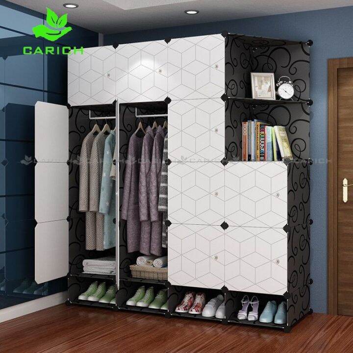 Clothes Cabinet DIY Wardrobe Closet Organizer With Hanger Shoe Rack ...