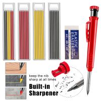 Solid Carpenter Pencil Set With Built-in Sharpener Marking Tool Woodworking Deep Hole Mechanical Pencils 6/12/18 Refill Leads